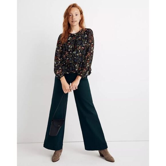 NWT|Madewell Sheer Sleeve Ruffle Peplum Floral Long Sleeve Top, MEDIUM - Picture 2 of 12